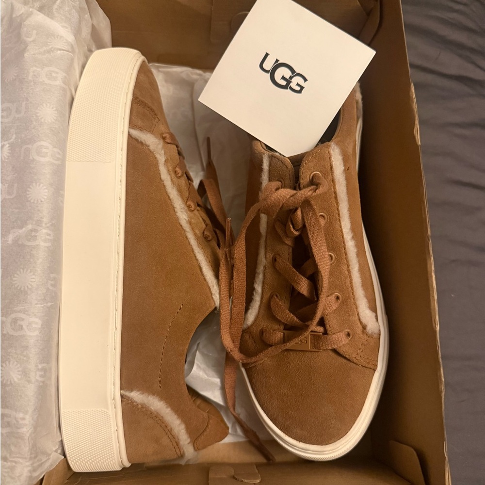 UGG Tan Suede Sneakers with Cream Accents